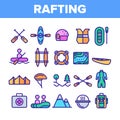 Rafting Trip, Sport Linear Vector Icons Set