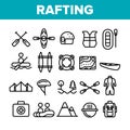 Rafting Trip, Sport Linear Vector Icons Set