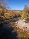 Rafting on the Voidomatis River in the mountains of Epirus in Greece Royalty Free Stock Photo