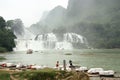 Rafts at Ban Gioc or Detian Waterfall, Vietnam - China Royalty Free Stock Photo