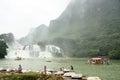 Rafts at Ban Gioc Waterfall, Vietnam Royalty Free Stock Photo