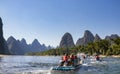 Rafts on Li River tour in Guilin, China.