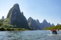 Rafts on Li River tour in Guilin, China.