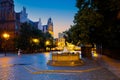 Raftsman Fountain (Pomnik flisaka) evening in Torun. Poland