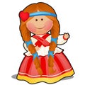 Rag doll in the form of a girl in Russian folk clothes isolated on white background. Vector cartoon close-up Royalty Free Stock Photo