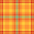 Rag textile pattern plaid, place seamless texture vector. Regular tartan check background fabric in tangerine and amber colors