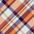 Rag textile plaid seamless, lined fabric pattern background. Newborn tartan vector check texture in orange and light colors