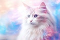 Ragamuffin Cat Medium Shot White Pink Blue Magical Fantasy Bokeh