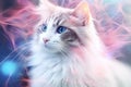 Ragamuffin Cat Medium Shot White Pink Blue Magical Fantasy Bokeh