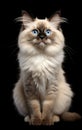 Ragdoll Cat sitting and looking at the camera in front isolated of black background Royalty Free Stock Photo