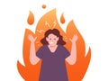 Rage girl. Furious crazy woman in fire outburst, angry scream adolescent puberty trouble mad yell teenager face profile Royalty Free Stock Photo