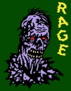 Rage zombie head. Vector illustration. Genre of horror.