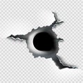 Ragged bullet Hole torn in ripped metal Royalty Free Stock Photo