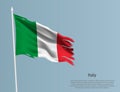 Ragged national flag of Italy. Wavy torn fabric on blue background