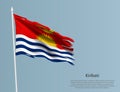 Ragged national flag of Kiribati. Wavy torn fabric on blue background.