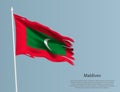 Ragged national flag of Maldives. Wavy torn fabric on blue background Royalty Free Stock Photo