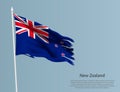Ragged national flag of New Zealand. Wavy torn fabric on blue background. Royalty Free Stock Photo