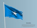 Ragged national flag of Somalia. Wavy torn fabric on blue background