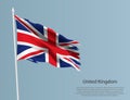Ragged national flag of United Kingdom. Wavy torn fabric on blue background Royalty Free Stock Photo