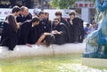 Ragging of students in splashing fountain, Lisbon Royalty Free Stock Photo