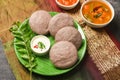 Ragi Idly, finger millet Idli Sambar, coconut chutney in Tamil Nadu India