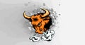 A raging bull breaking through the wall. Symbol of the year 2021 Royalty Free Stock Photo