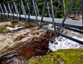 raging elements of water in a mountain river. the damaged and torn Royalty Free Stock Photo