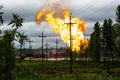 The raging flame of an oil fountain in Siberia