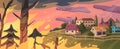 Raging Forest Fire Threatens The Village, Consuming Trees And Homes In A Relentless Blaze, Cartoon Vector Illustration