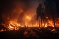 Raging inferno engulfs the forest, consuming trees and wildlife