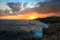 Raging ocean at sunset. Sunset at sea. Caribbean travel destination Royalty Free Stock Photo