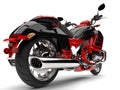 Raging red modern chopper motorcycle - rear wheel closeup shot