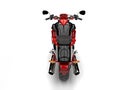 Raging red modern chopper motorcycle - top down rear shot