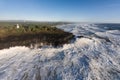 Raging storm waves smashing into rocks