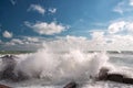 Raging waves crashing on a stone pier. Royalty Free Stock Photo