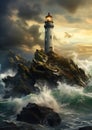 Raging Waves and Ruined Dreams: The Lighthouse on the Rocky Isla Royalty Free Stock Photo