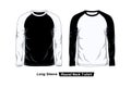 Raglan Round Neck T-Shirt Template, Long Sleeve, Black White Front View Royalty Free Stock Photo