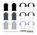 Raglan Round Neck T-Shirt Template, short Sleeve, Front And Back View Royalty Free Stock Photo