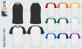 Raglan round neck t-shirts templates. Colored sleeve jersey mockup in front view and back view for baseball, soccer, football.