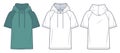 Raglan Sleeve Hoodie fashion flat technical drawing template. Unisex Tee Shirt technical fashion Illustration, overfit, hood