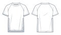 Raglan Sleeve Tee Shirt fashion flat tehnical drawing template. Slit T-Shirt technical fashion illustration, front and back view Royalty Free Stock Photo