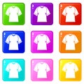 Raglan tshirt icons 9 set