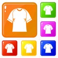 Raglan tshirt icons set vector color