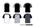 Raglan V-Neck Short Sleeve T-Shirt Template, Black, White and Gray Colors Royalty Free Stock Photo