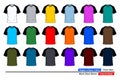 Raglan v-neck t-shirt template. black short sleeve, colors body