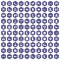 100 rags icons hexagon purple