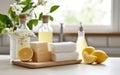 Rags natural sponges and cleaning products. AI