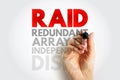 RAID Redundant Array of Independent Disks acronym concept with marker. Technology system for data redundancy, backup, and high- Royalty Free Stock Photo