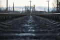 Rail branching. Railway close up. Rails for high-speed trains. Railway tracks with arrows and interchanges Royalty Free Stock Photo