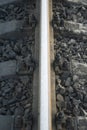 Rail branching. Railway close up. Rails for high-speed trains. Railway tracks with arrows and interchanges Royalty Free Stock Photo